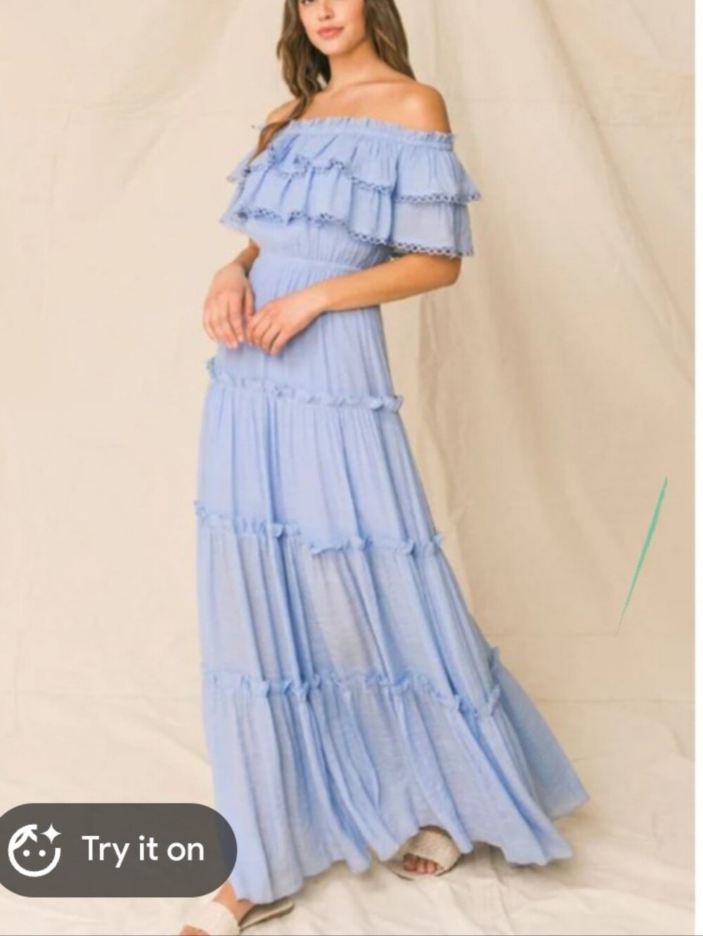 Love Colette Off-Shoulder Tiered Maxi Dress - Light Blue